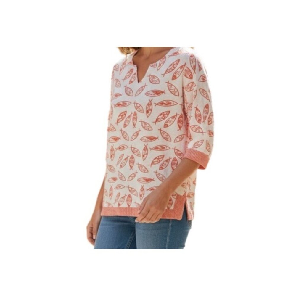 Tybee Island Clothing Co. Pink Fish Printed Tunic Top Size M Beachy Summer Style